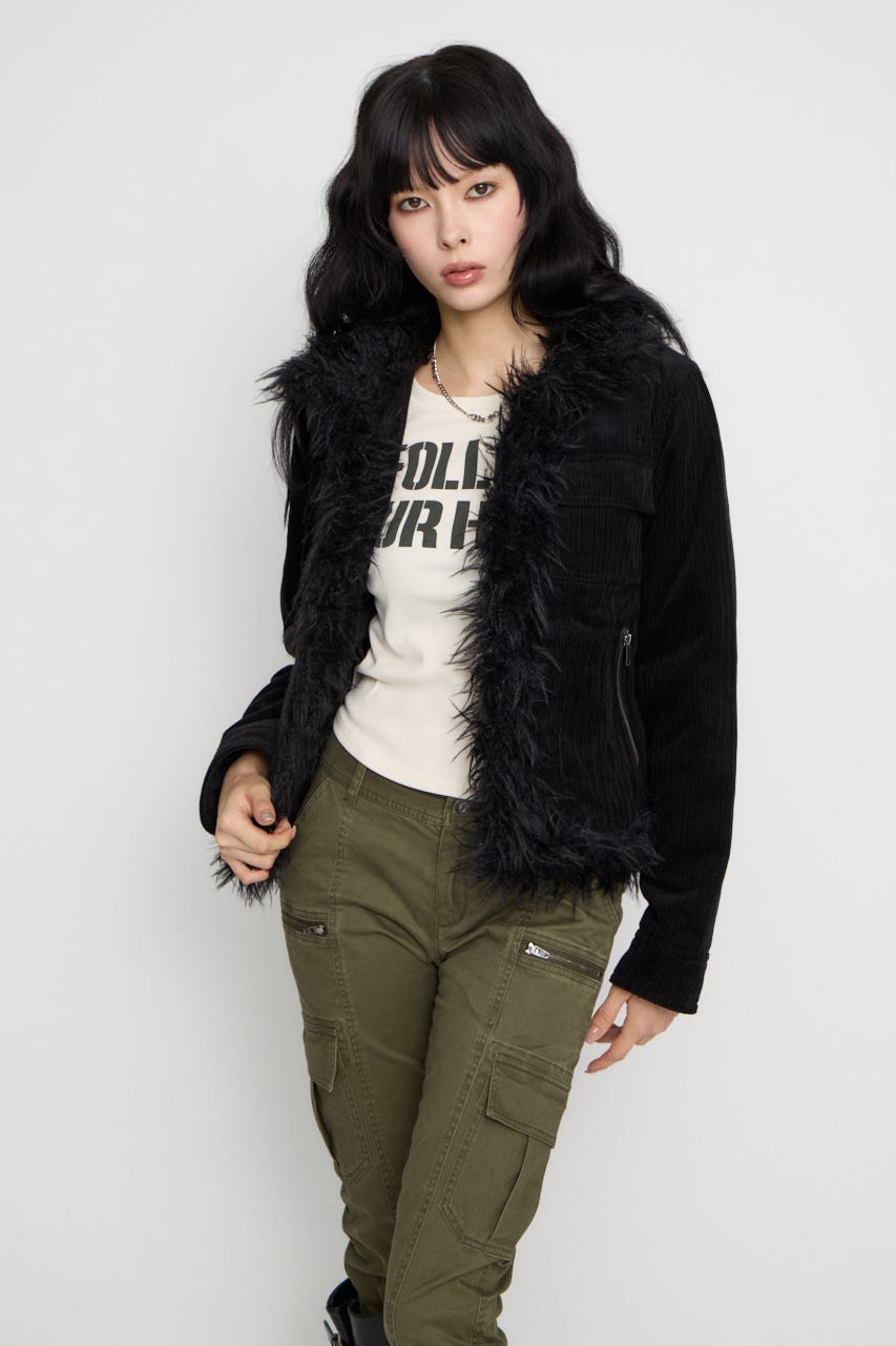 CORDUROY EDGE FAUX FUR ジャケット BLK FREE