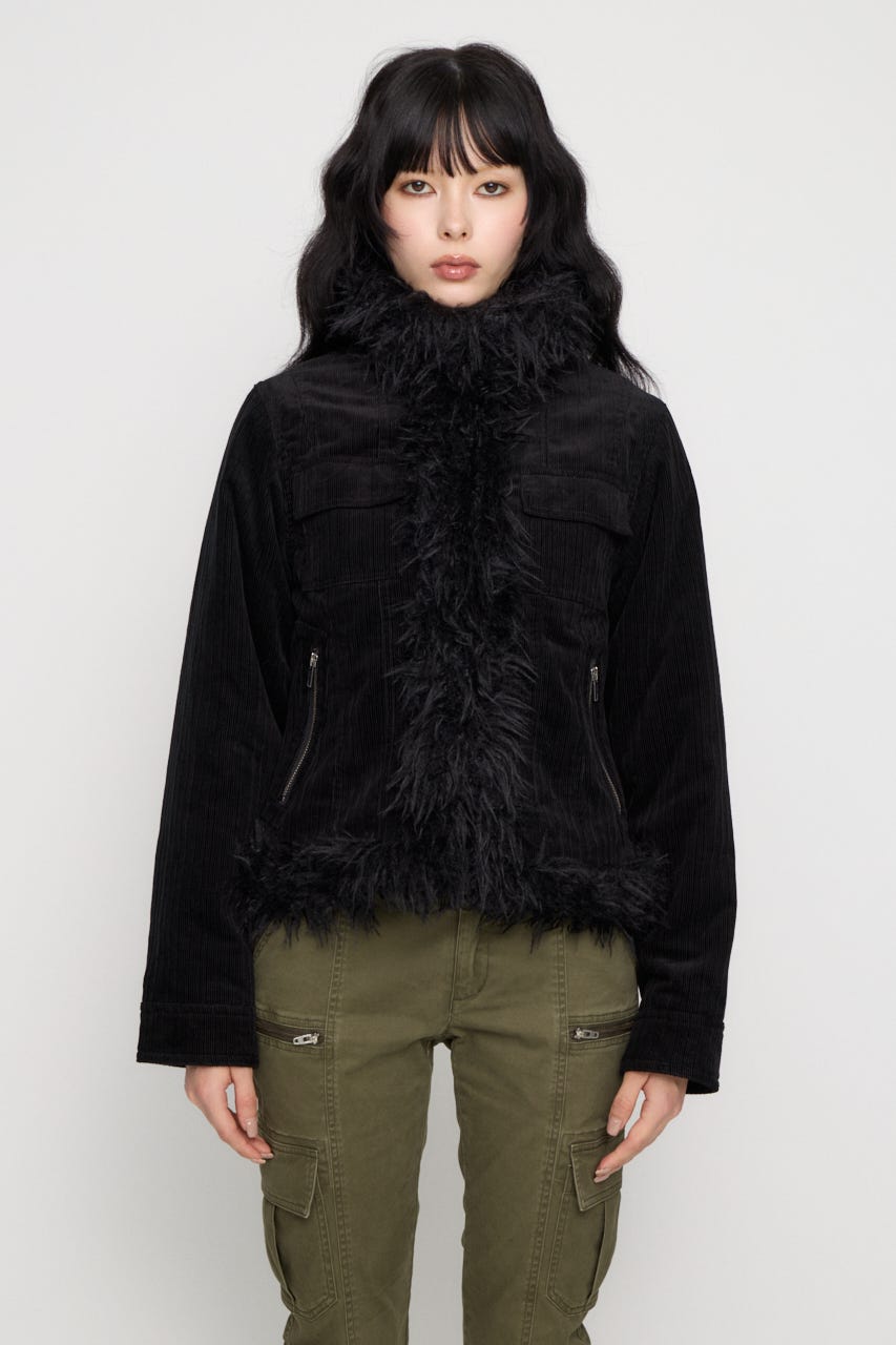 CORDUROY EDGE FAUX FUR ジャケット BLK FREE