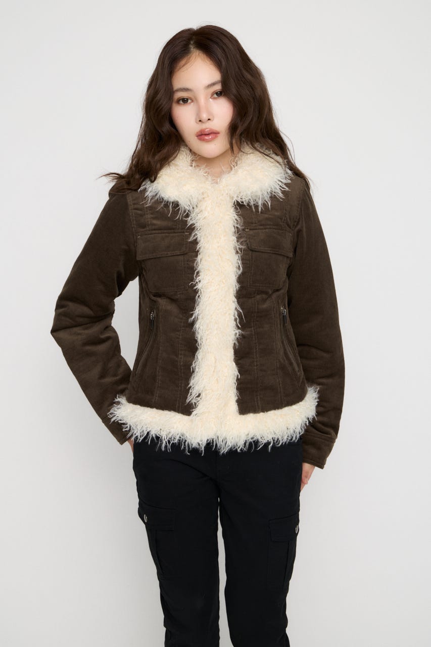 CORDUROY EDGE FAUX FUR ジャケット KHA FREE