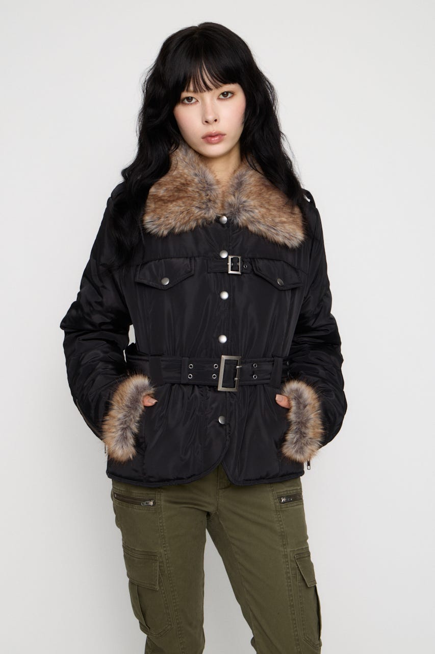 FAUX FUR POINT JOCKEY ジャケット BLK FREE