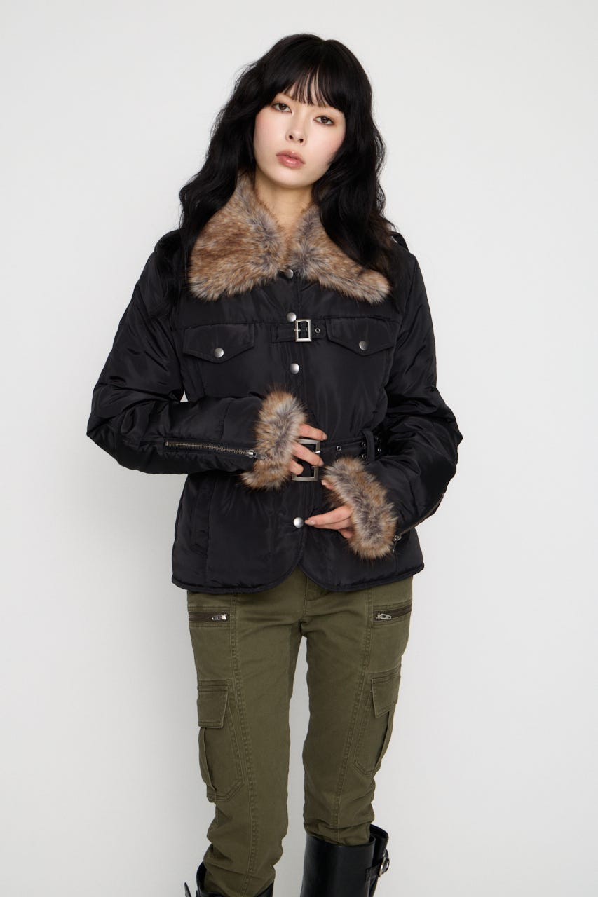 FAUX FUR POINT JOCKEY ジャケット BLK FREE