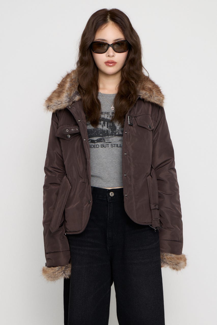 FAUX FUR POINT JOCKEY ジャケット BRN FREE