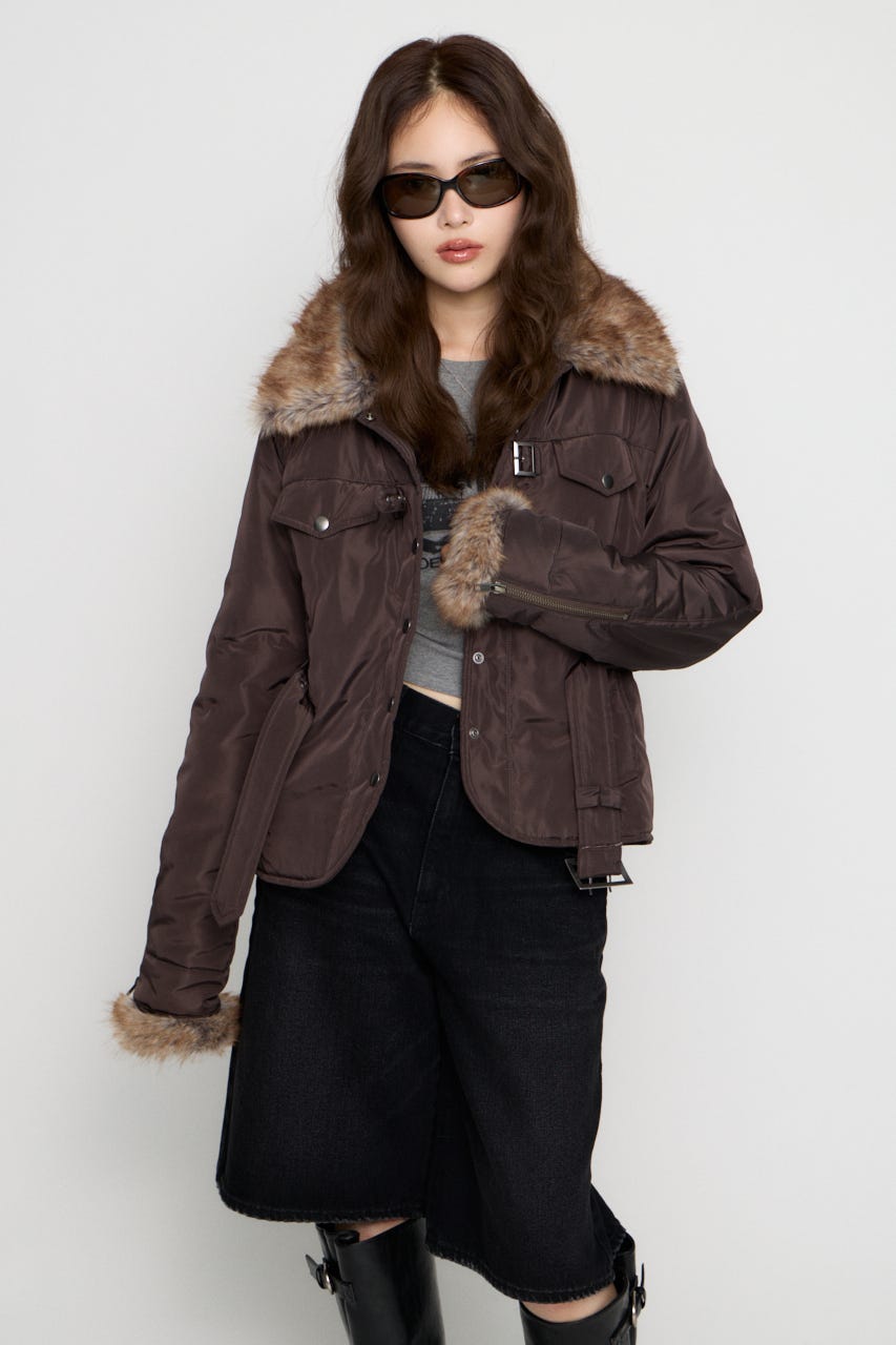 FAUX FUR POINT JOCKEY ジャケット BRN FREE