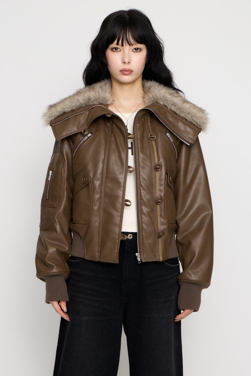 BUTTON UP FAUX LEATHER ブルゾン BRN FREE