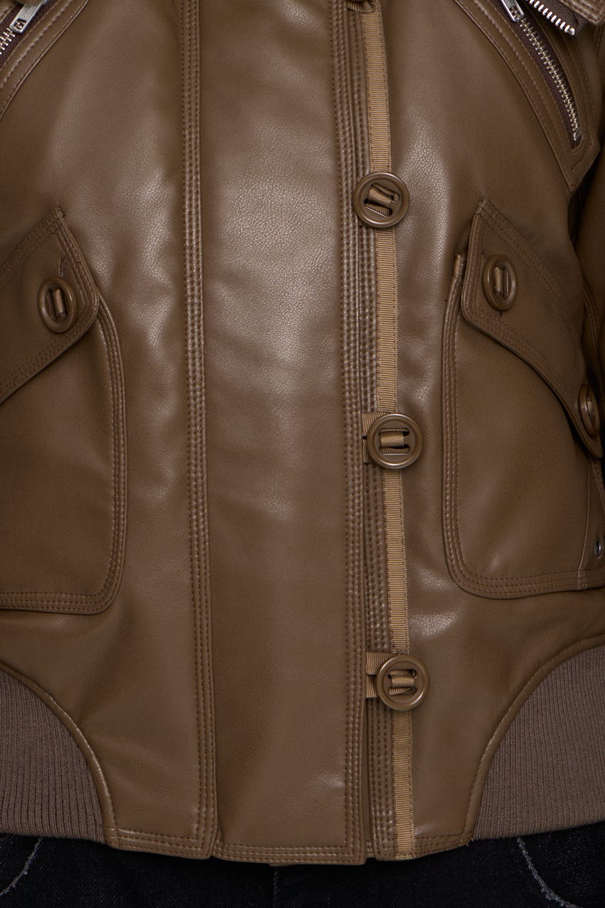 BUTTON UP FAUX LEATHER ブルゾン BRN FREE