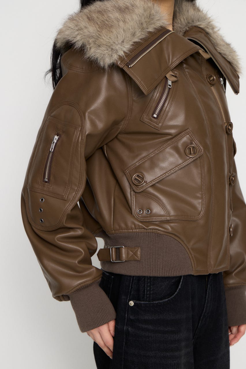 BUTTON UP FAUX LEATHER ブルゾン BRN FREE