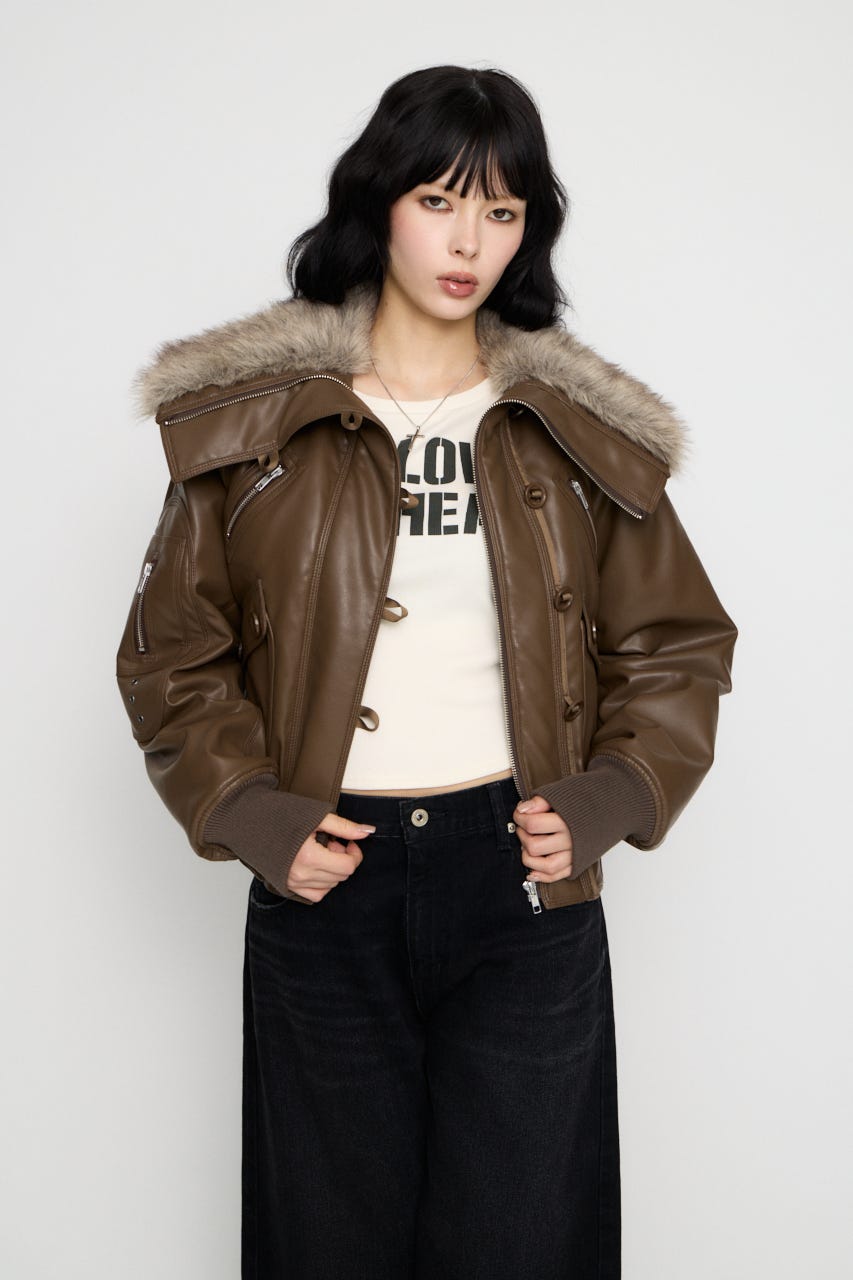 BUTTON UP FAUX LEATHER ブルゾン BRN FREE