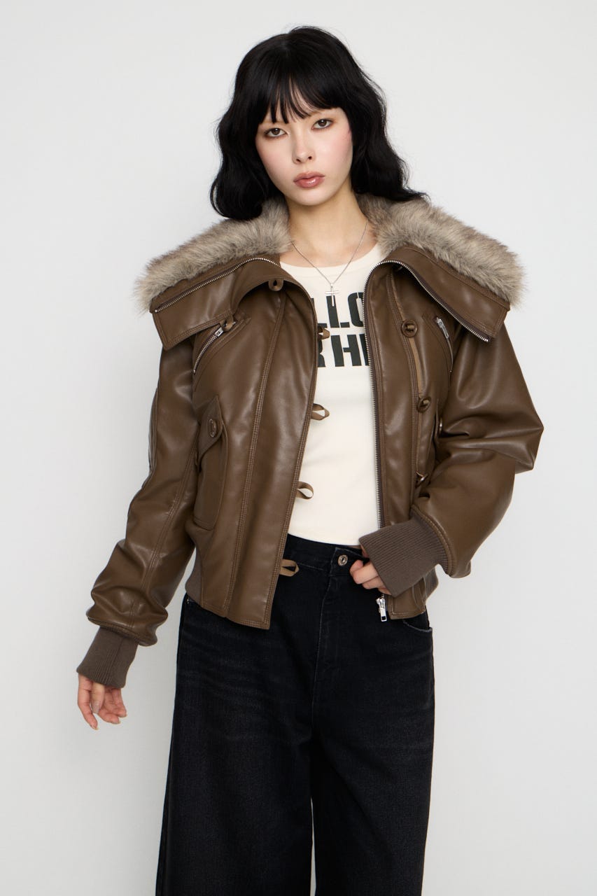 BUTTON UP FAUX LEATHER ブルゾン BRN FREE