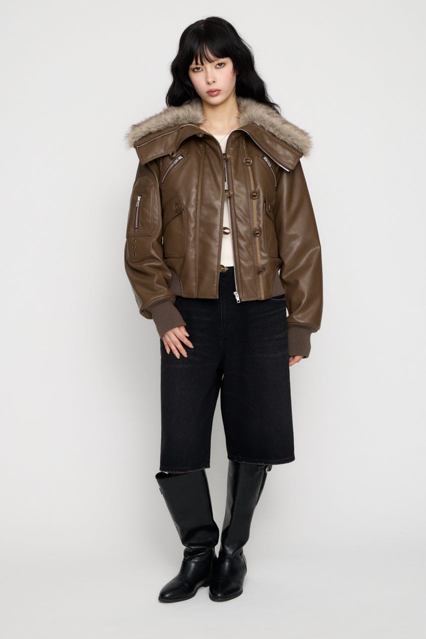 BUTTON UP FAUX LEATHER ブルゾン BRN FREE