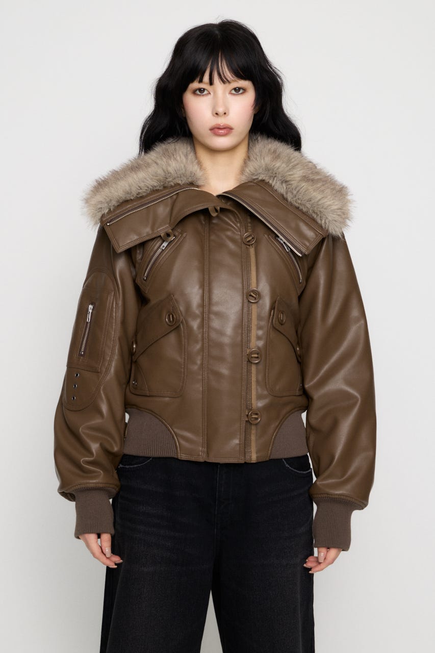 BUTTON UP FAUX LEATHER ブルゾン BRN FREE