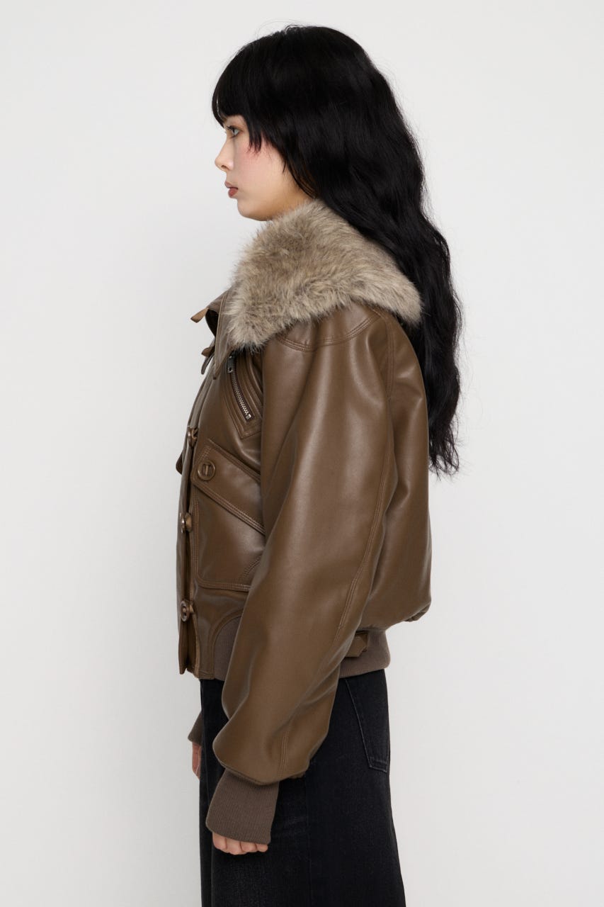 BUTTON UP FAUX LEATHER ブルゾン BRN FREE