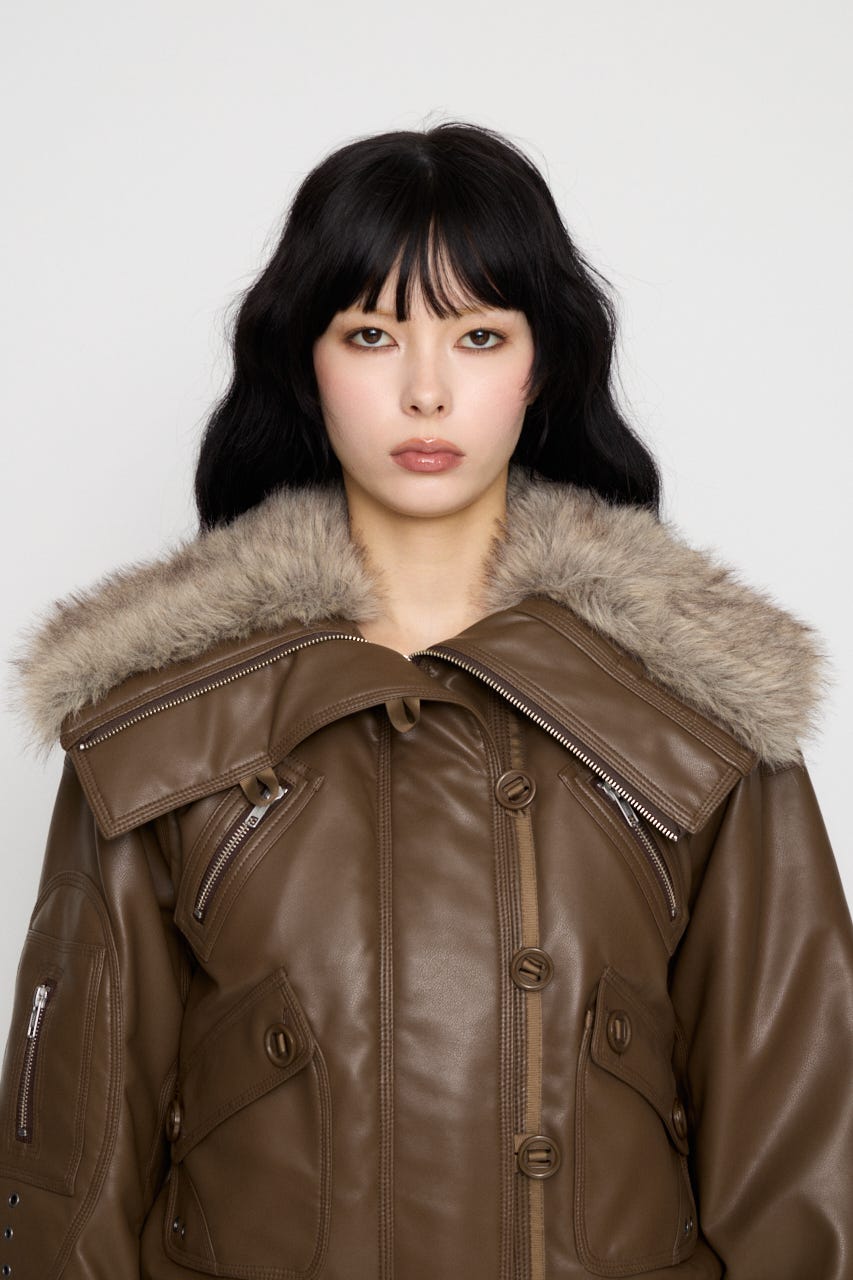 BUTTON UP FAUX LEATHER ブルゾン BRN FREE