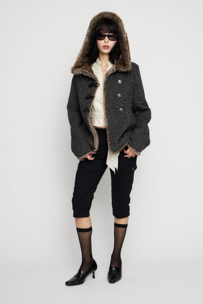 TWEED LIKE HOODIE ジャケット BLK FREE