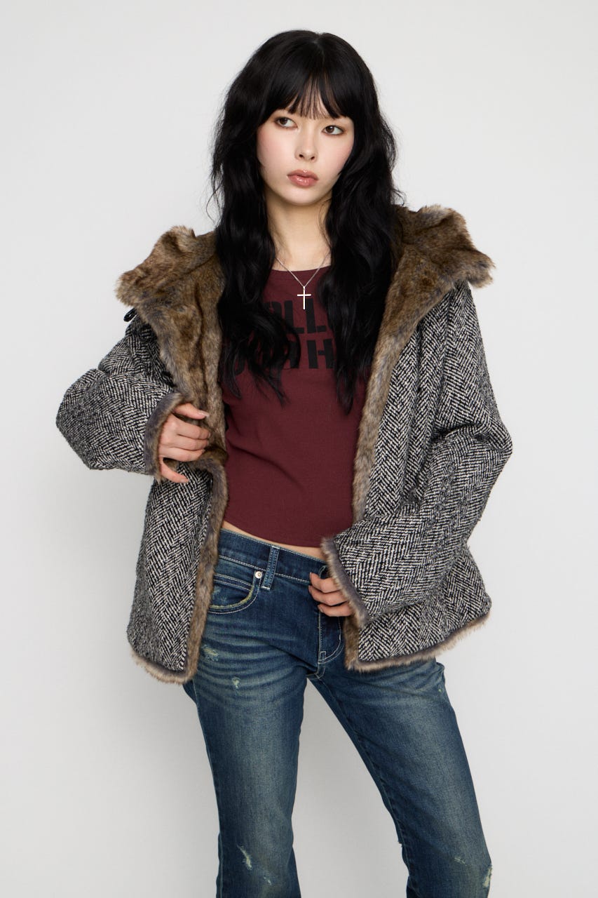 TWEED LIKE HOODIE ジャケット GRY FREE