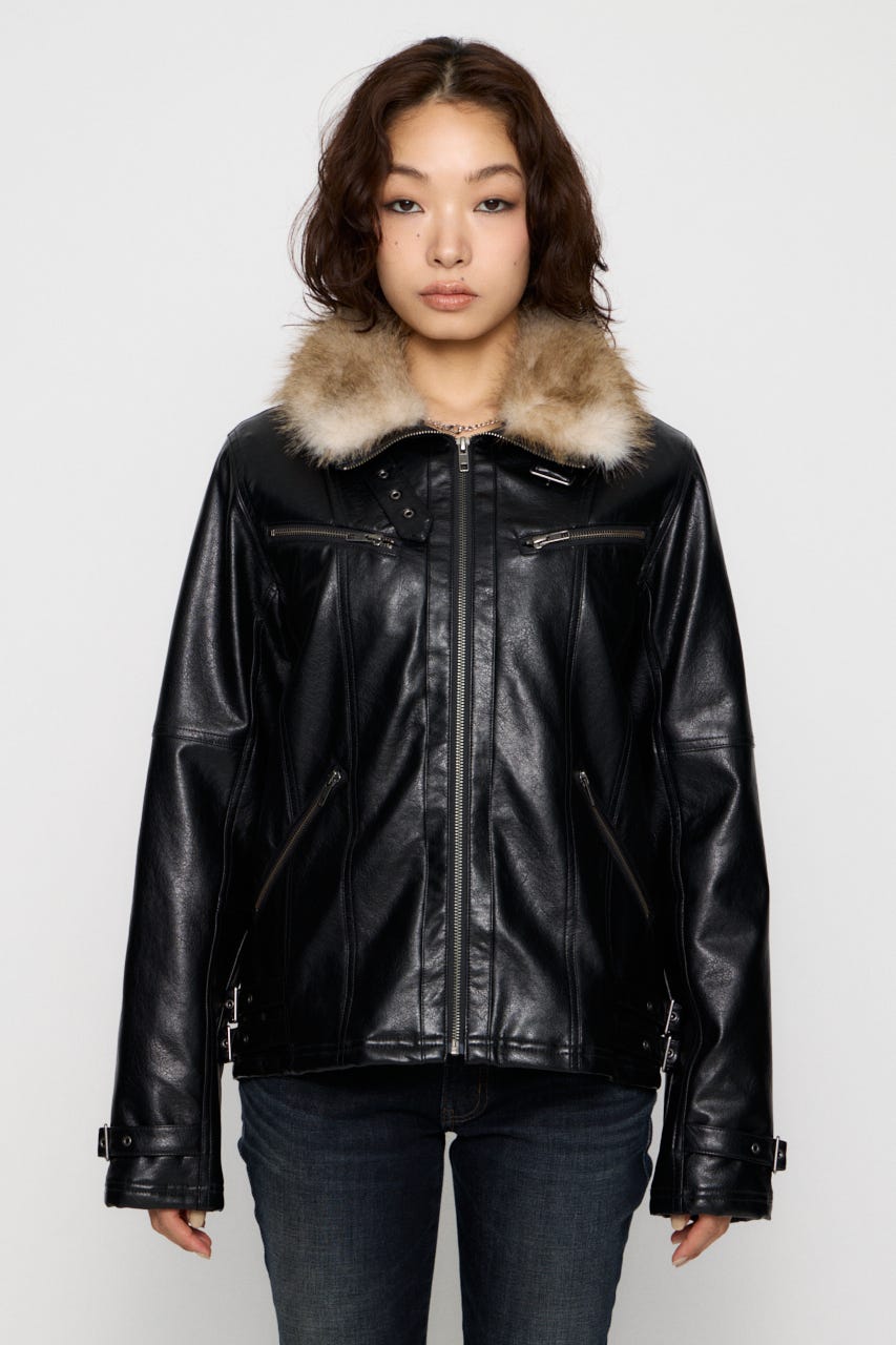 LIGHT VOLUME FAUX LEATHER ジャケット BLK FREE