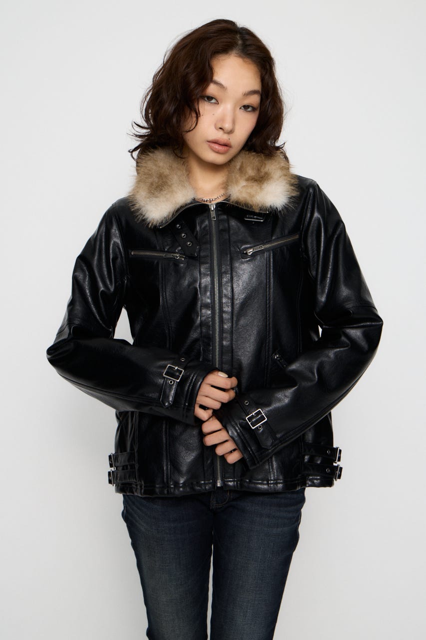 LIGHT VOLUME FAUX LEATHER ジャケット BLK FREE