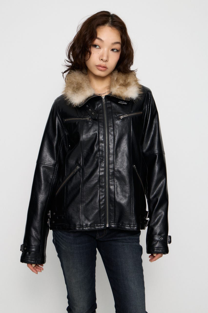LIGHT VOLUME FAUX LEATHER ジャケット BLK FREE