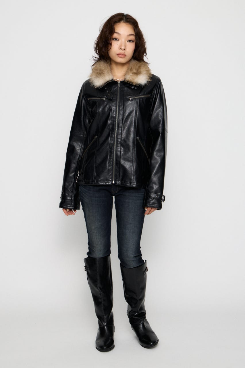 LIGHT VOLUME FAUX LEATHER ジャケット BLK FREE