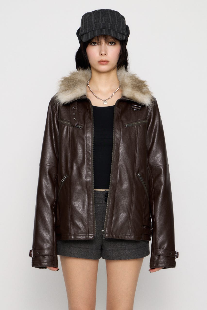 LIGHT VOLUME FAUX LEATHER ジャケット BRN FREE