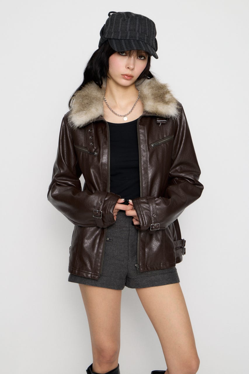 LIGHT VOLUME FAUX LEATHER ジャケット BRN FREE