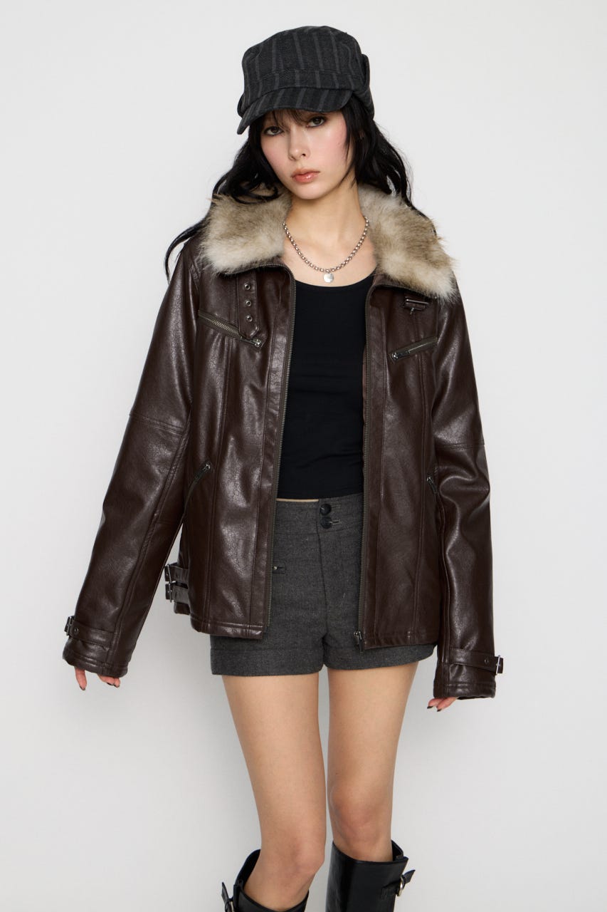 LIGHT VOLUME FAUX LEATHER ジャケット BRN FREE