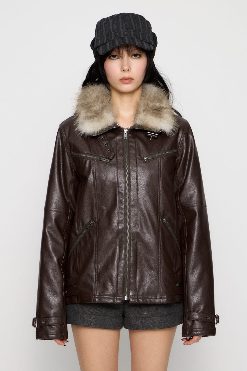 LIGHT VOLUME FAUX LEATHER ジャケット BRN FREE