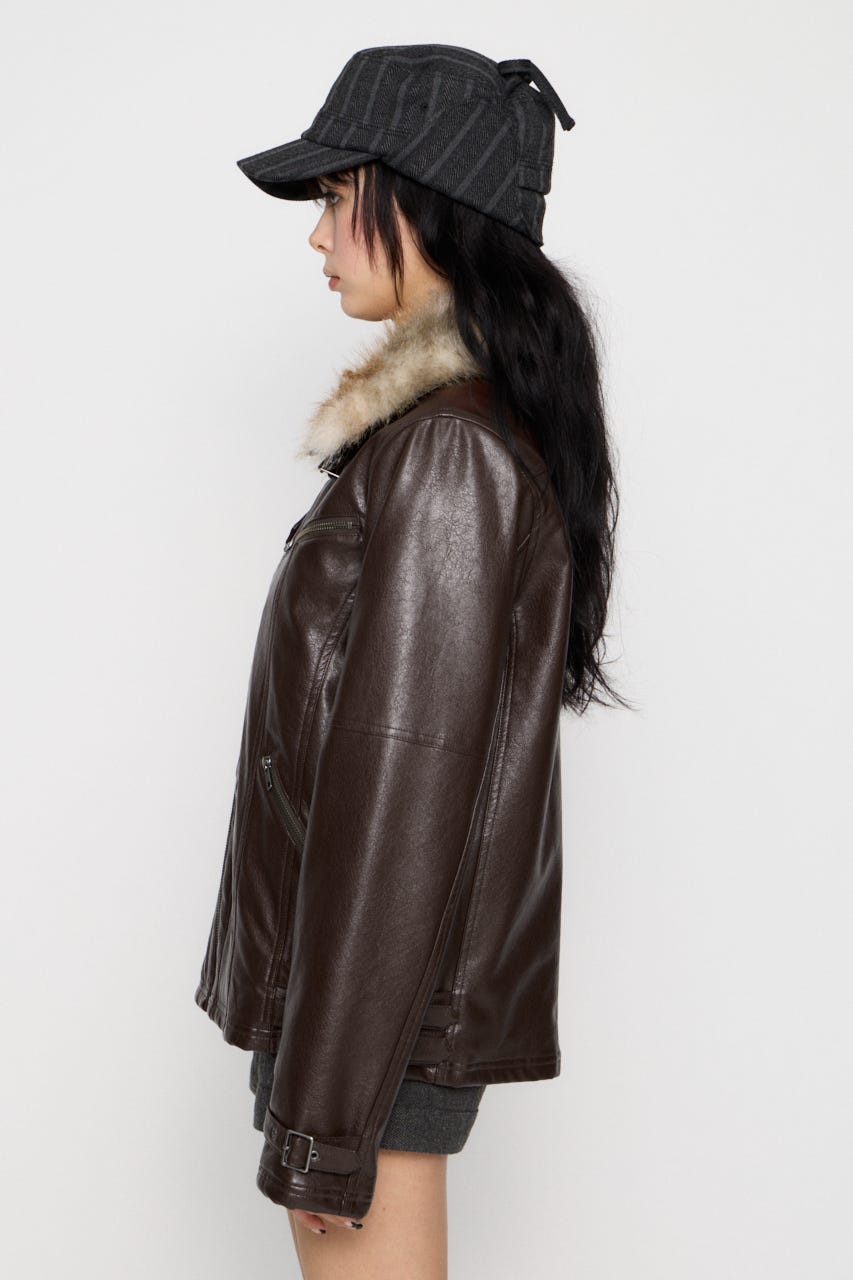 LIGHT VOLUME FAUX LEATHER ジャケット BRN FREE