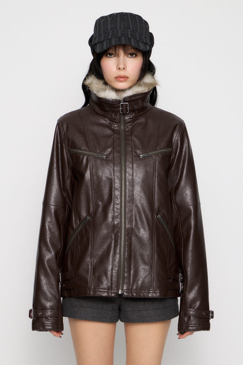 LIGHT VOLUME FAUX LEATHER ジャケット BRN FREE