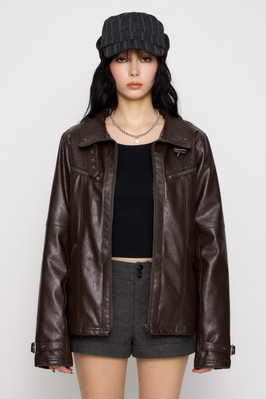 LIGHT VOLUME FAUX LEATHER ジャケット BRN FREE