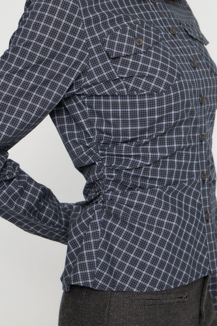 CHECK SIDE GATHER TIE シャツ NVY FREE
