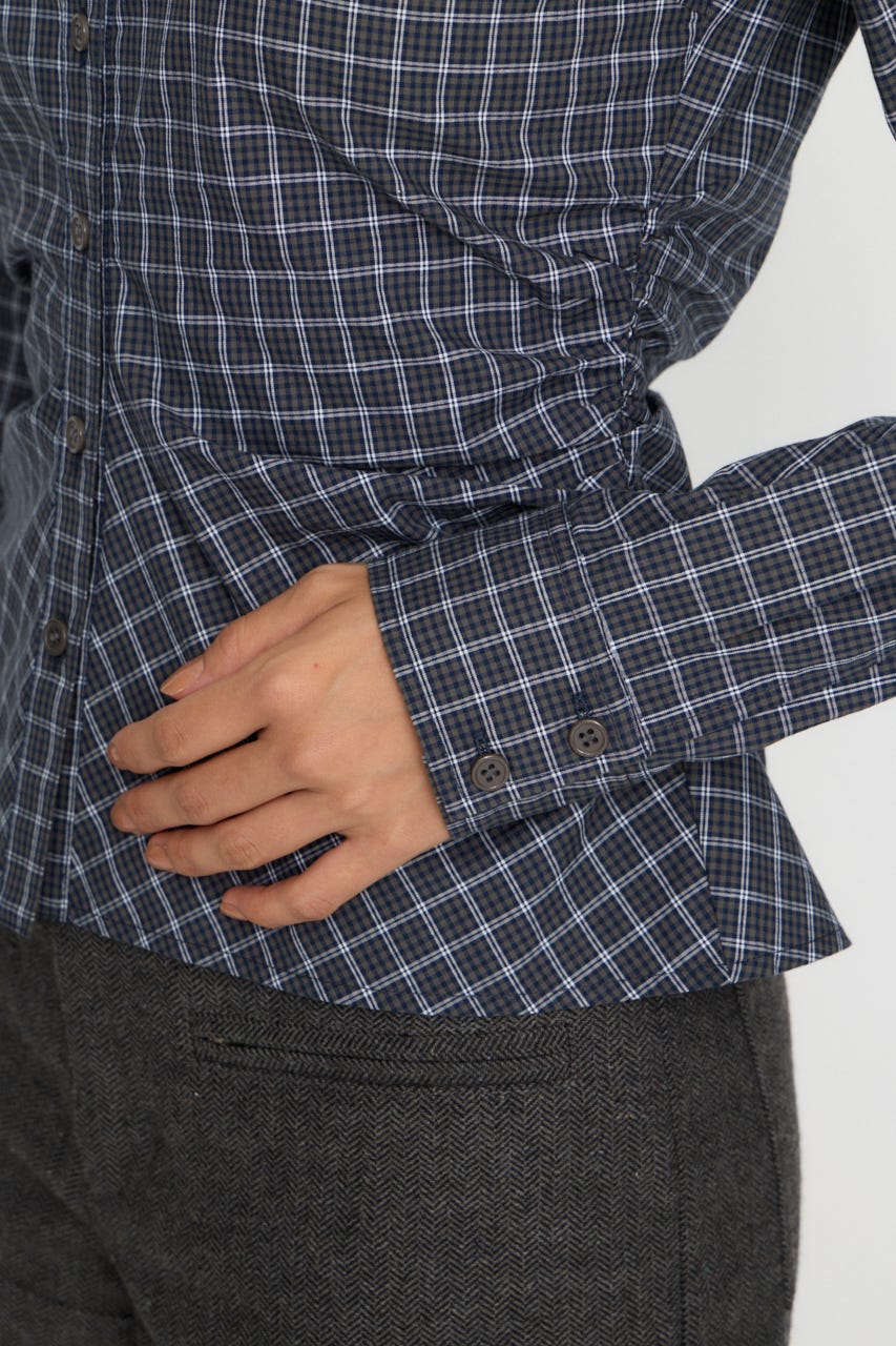 CHECK SIDE GATHER TIE シャツ NVY FREE