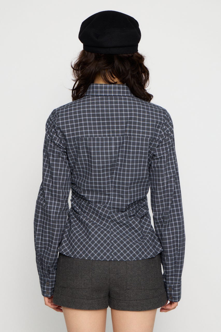 CHECK SIDE GATHER TIE シャツ NVY FREE