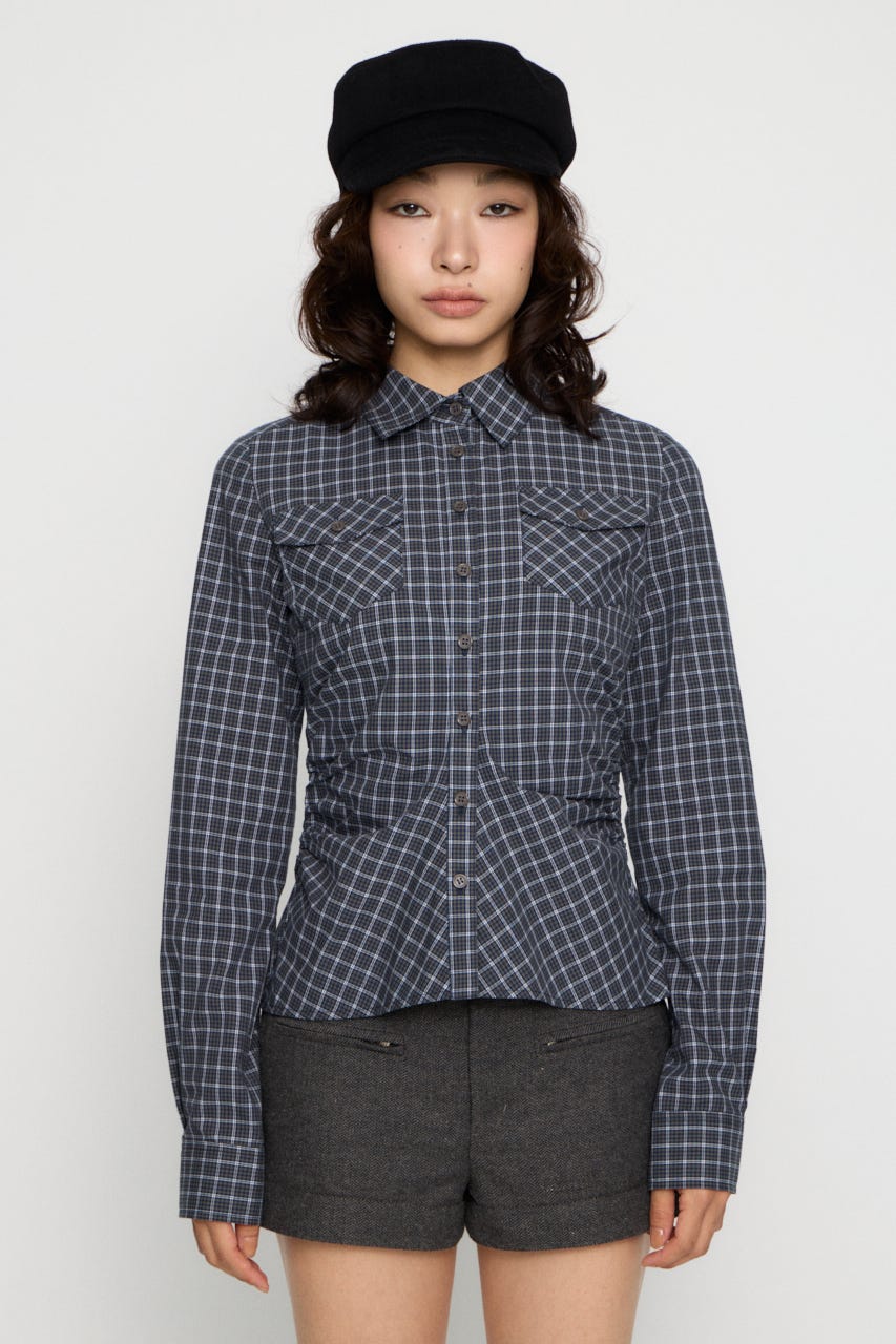 CHECK SIDE GATHER TIE シャツ NVY FREE