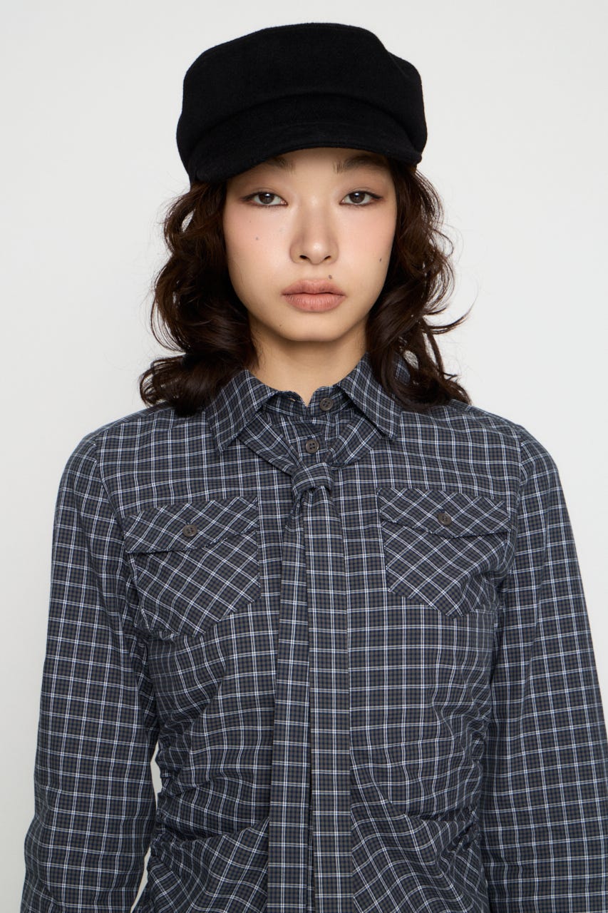 CHECK SIDE GATHER TIE シャツ NVY FREE