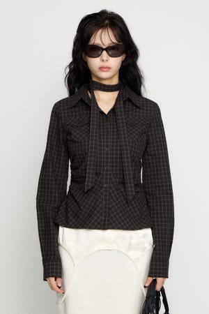 CHECK SIDE GATHER TIE シャツ