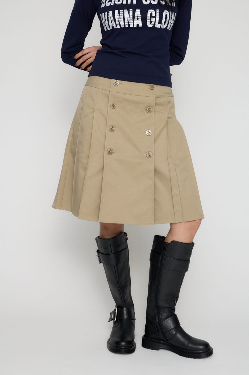 DOUBLE BUTTON PLEATS スカート BEG XS