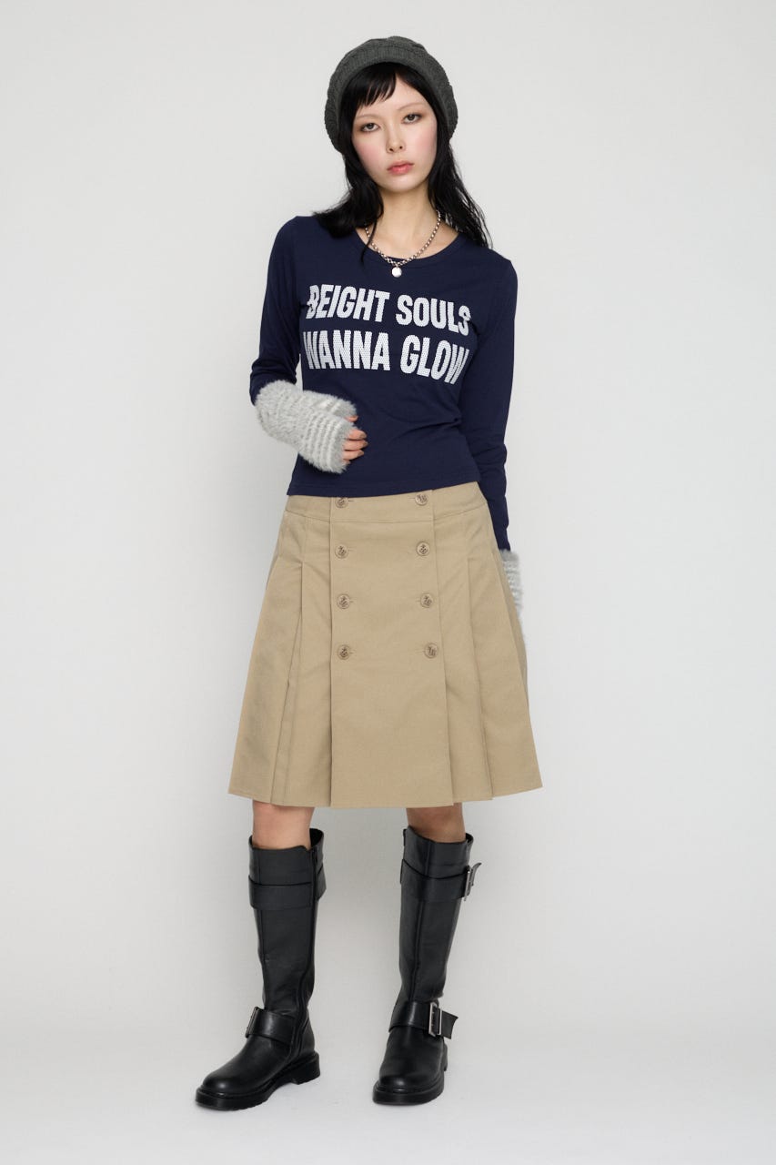 DOUBLE BUTTON PLEATS スカート BEG XS