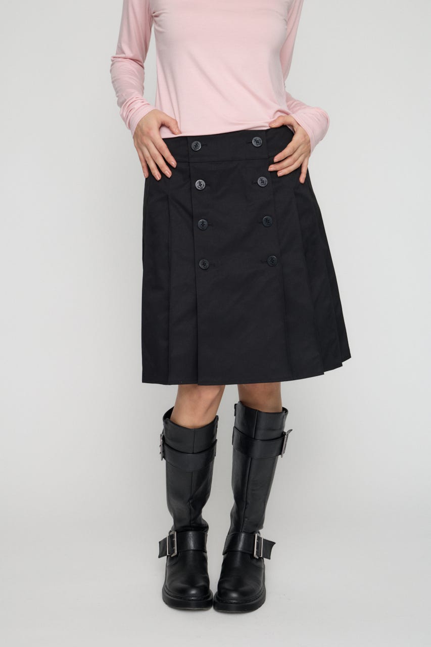 DOUBLE BUTTON PLEATS スカート BLK M