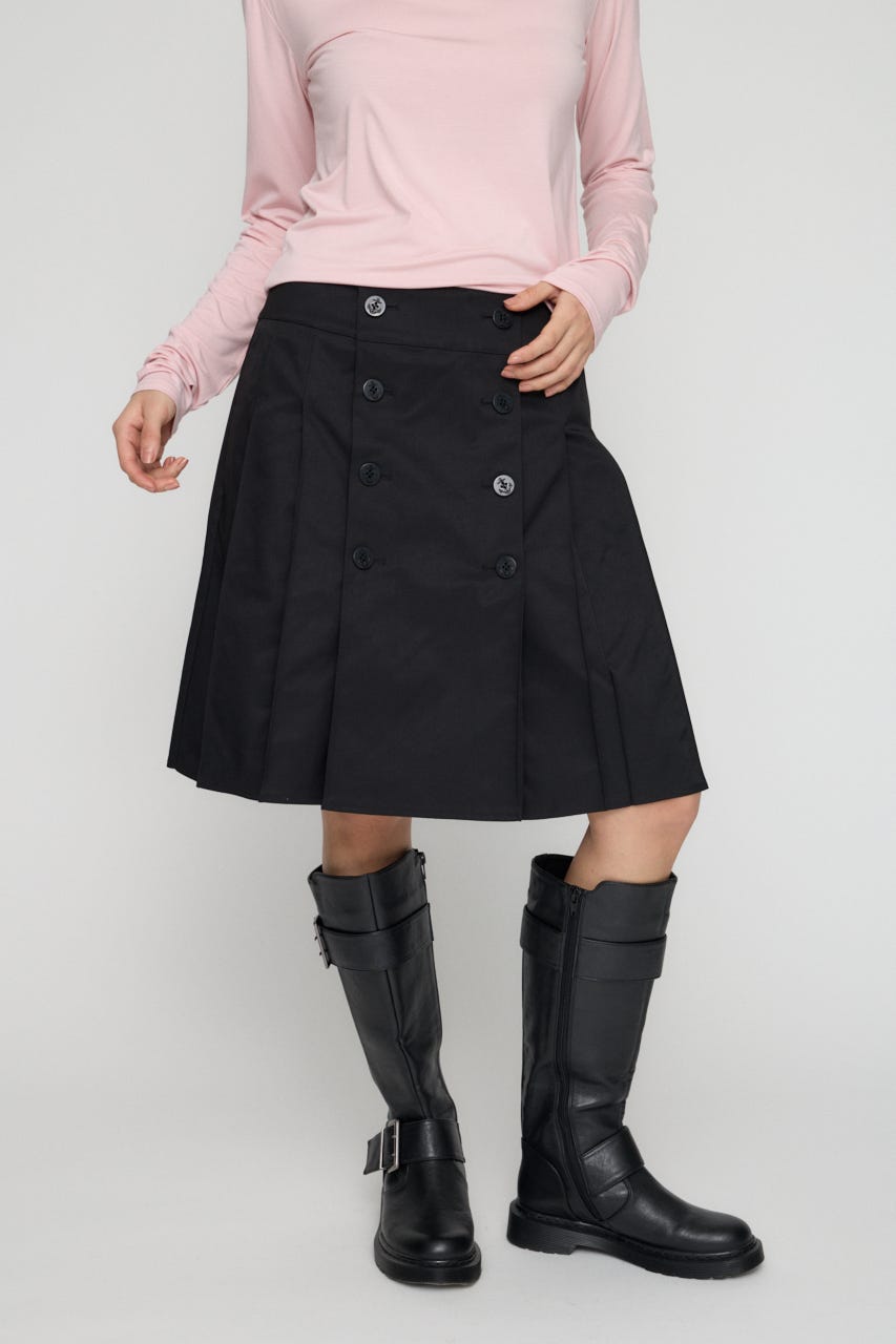 DOUBLE BUTTON PLEATS スカート BLK M