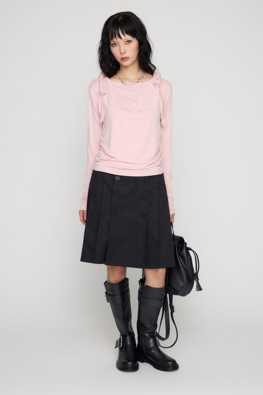DOUBLE BUTTON PLEATS スカート BLK M