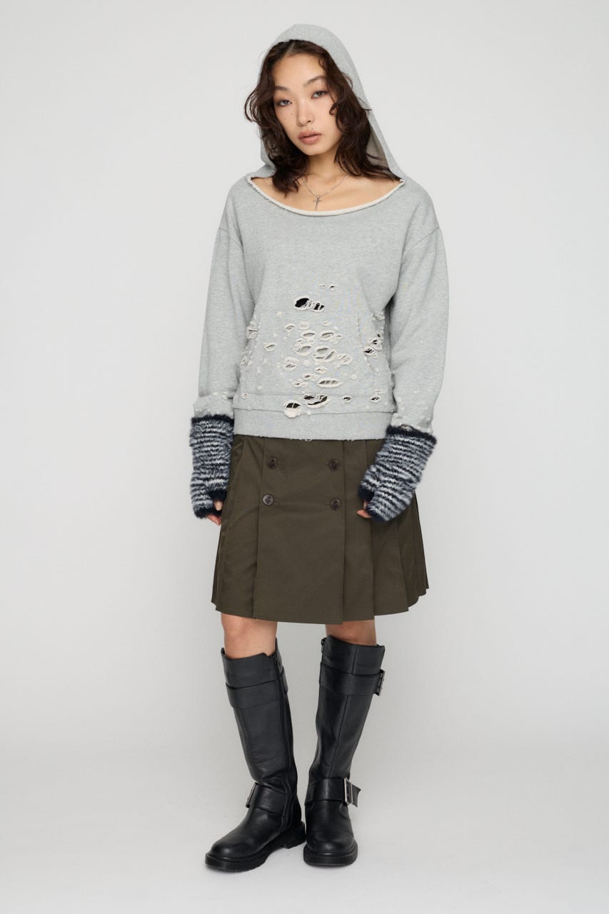 DOUBLE BUTTON PLEATS スカート KHA XS