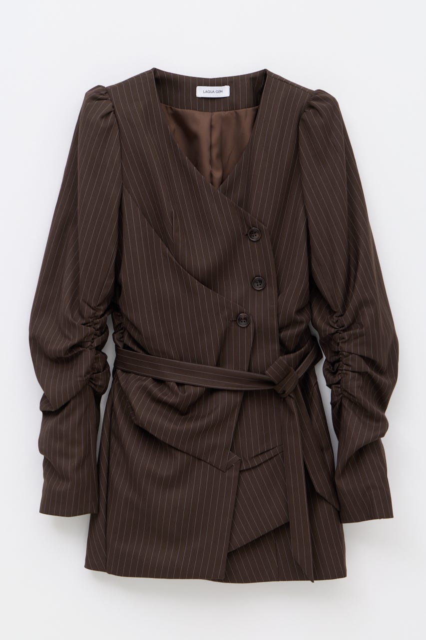 STRIPE NECK TIE ワンピース BRN M