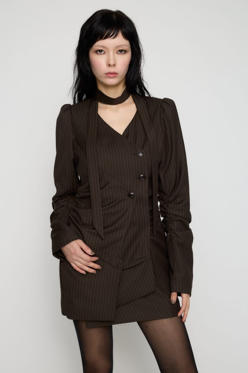 STRIPE NECK TIE ワンピース BRN M