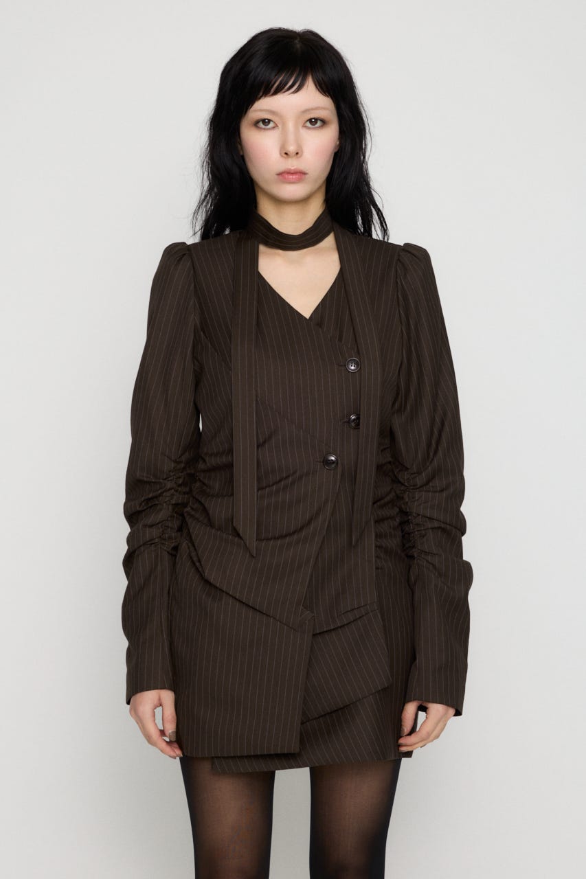 STRIPE NECK TIE ワンピース BRN M