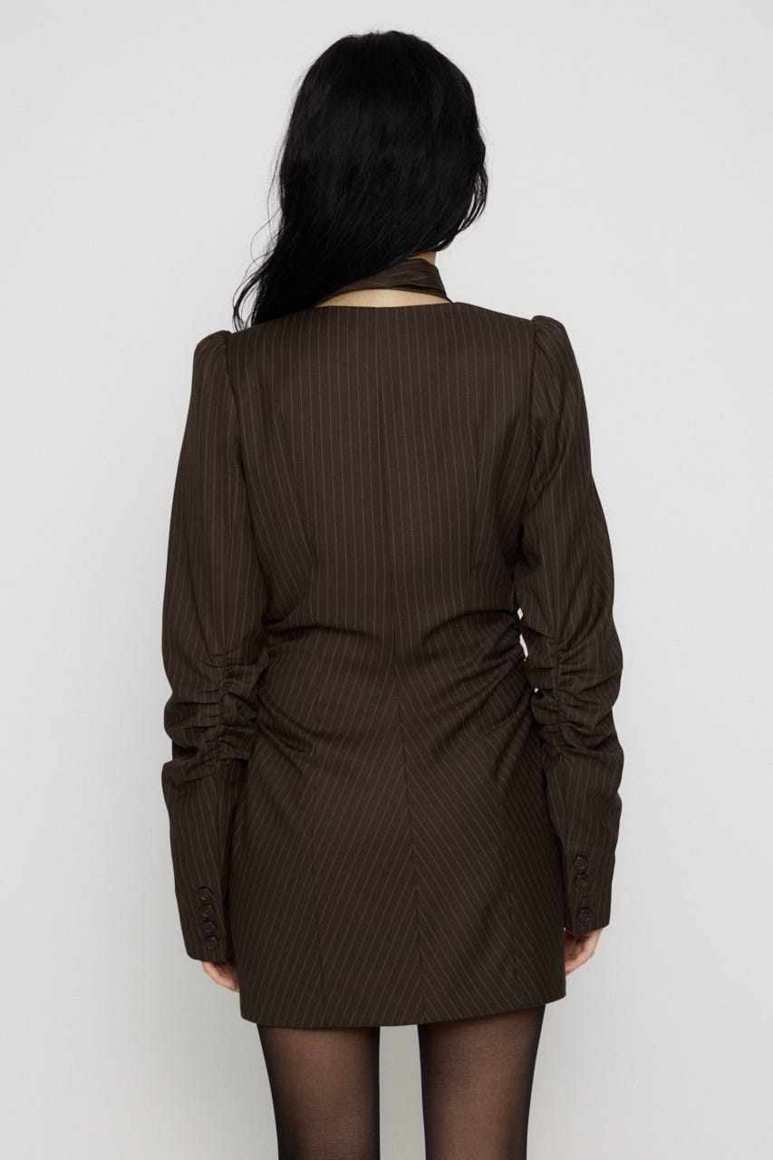 STRIPE NECK TIE ワンピース BRN M