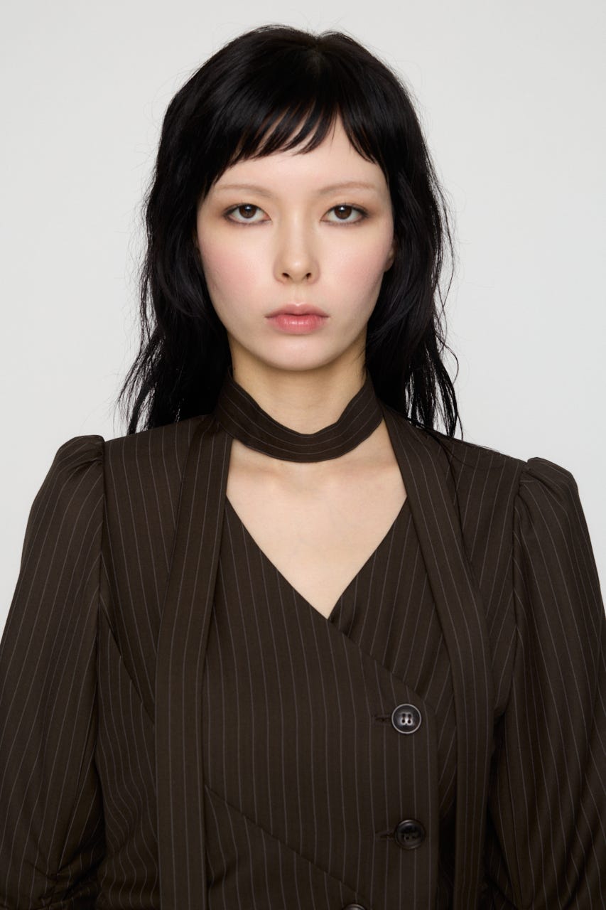 STRIPE NECK TIE ワンピース BRN M