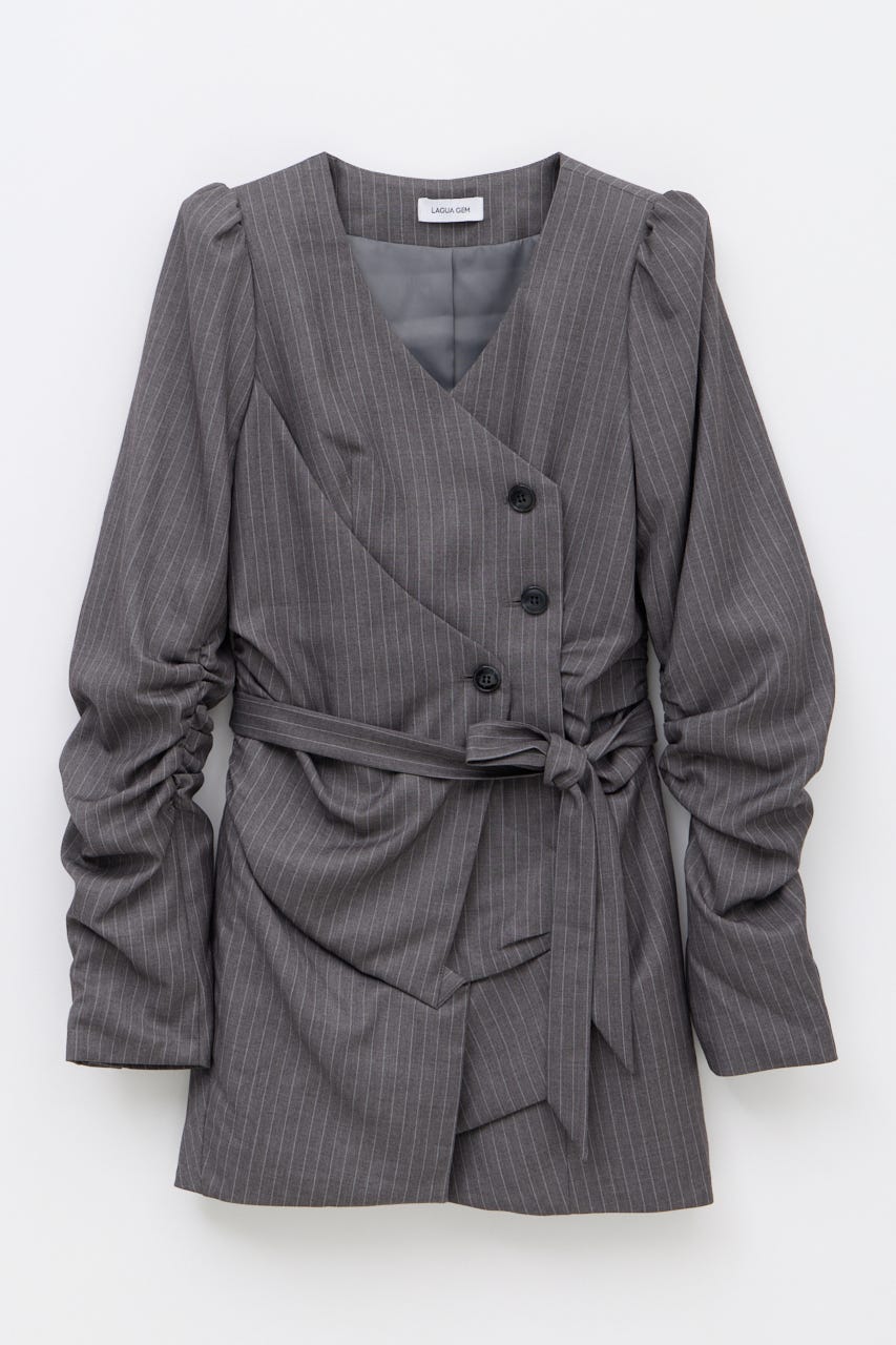 STRIPE NECK TIE ワンピース GRY S