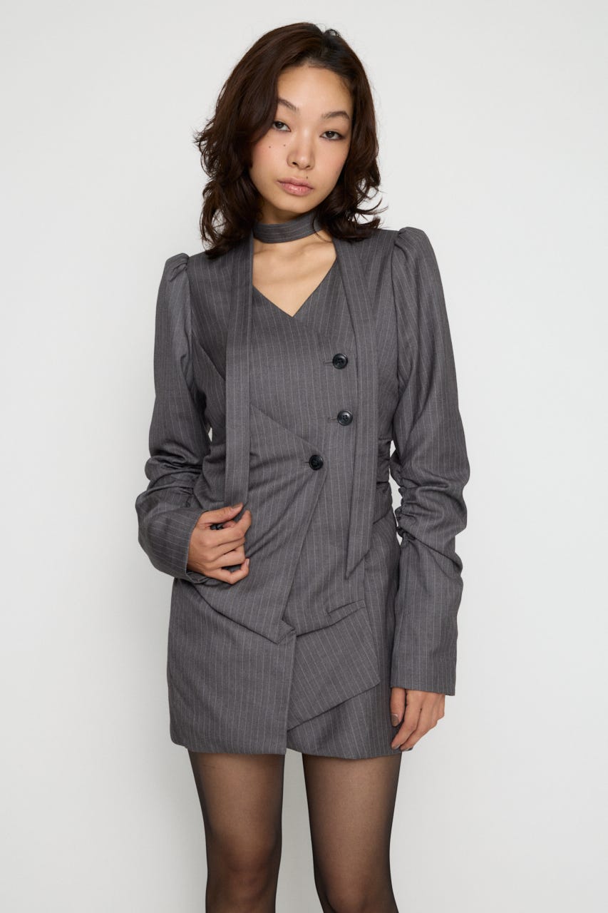 STRIPE NECK TIE ワンピース GRY S