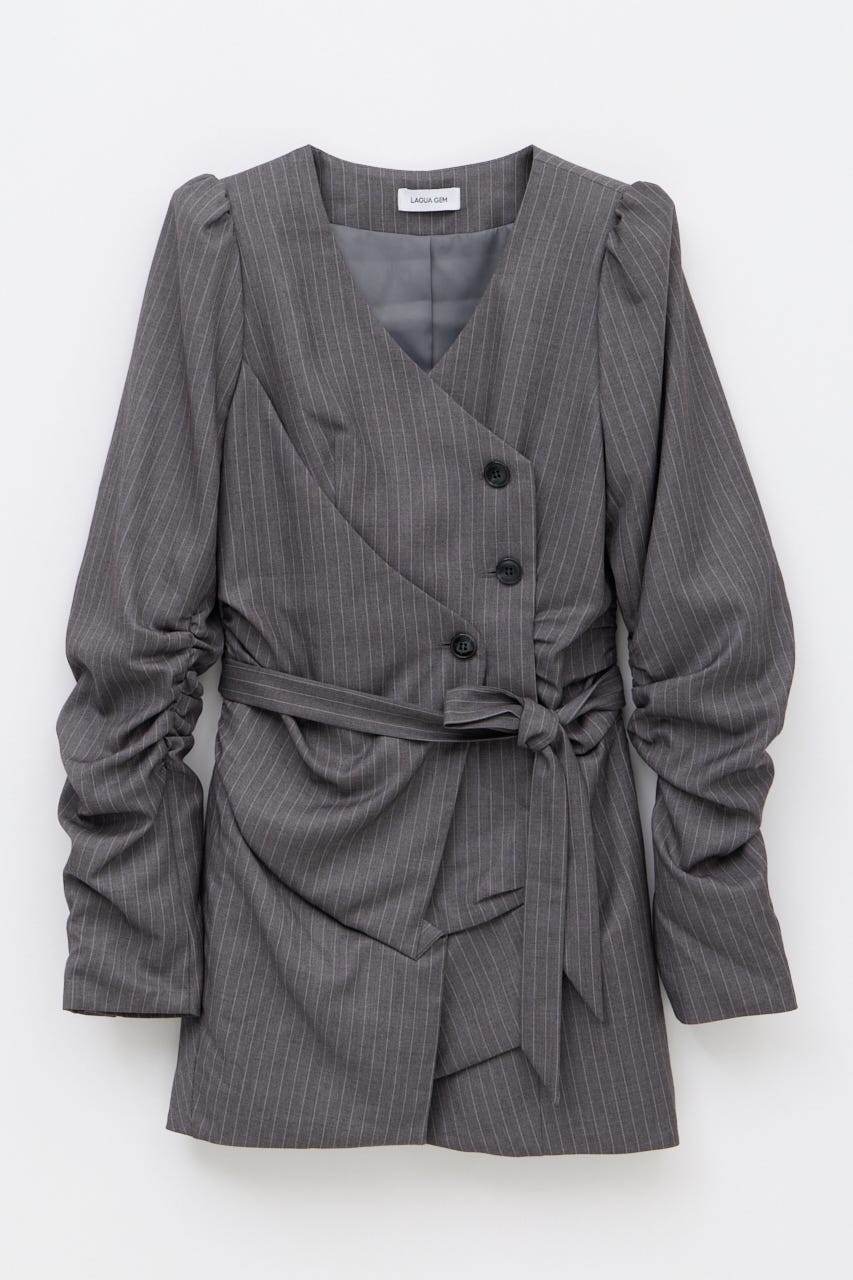 STRIPE NECK TIE ワンピース GRY S