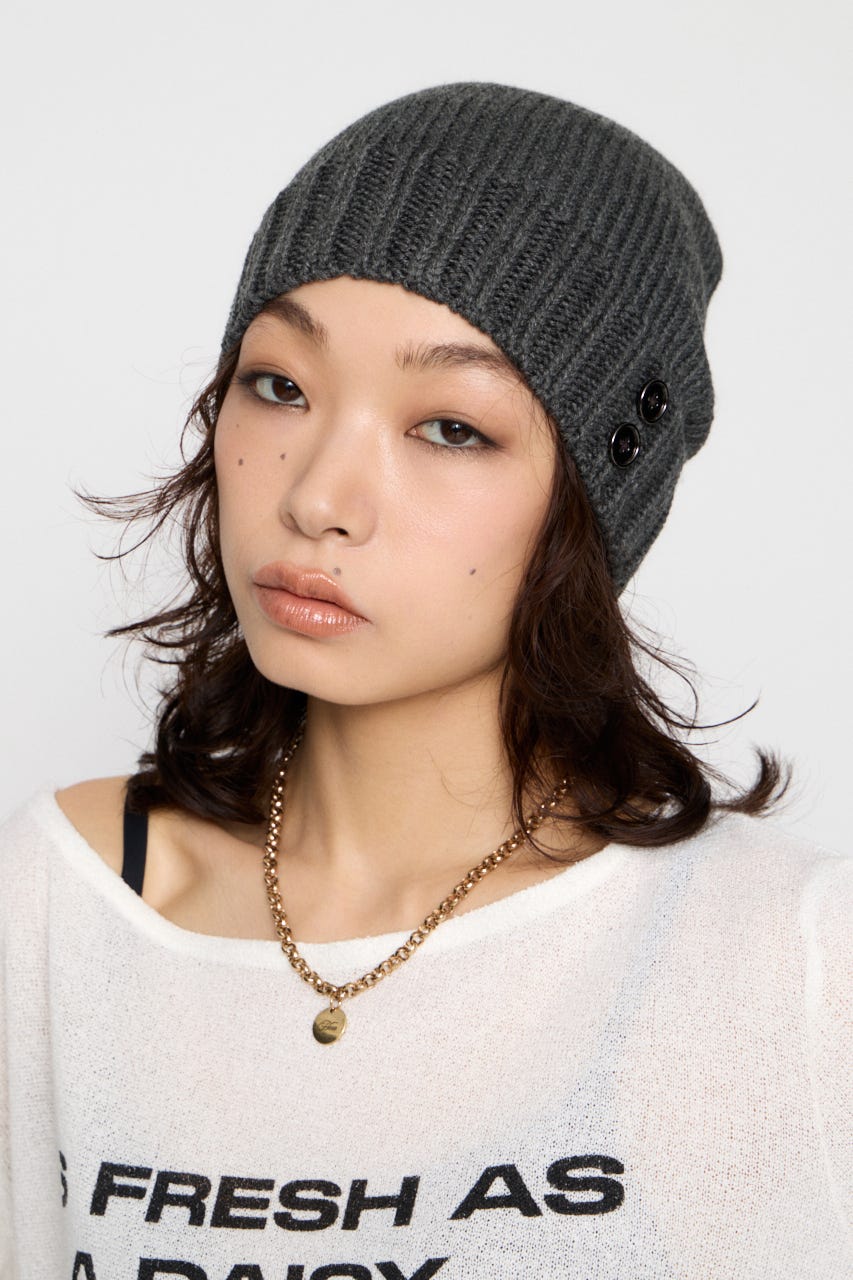 SIDE BUTTON LOOSEY KNIT キャップ GRY FREE